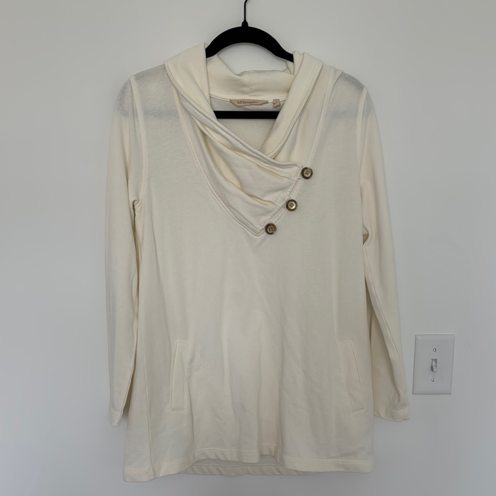 Soft Surroundings Women's Cream Button-Detail Top - Size S